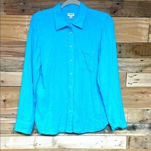 J.Crew size Medium Vibrate Pool Blue Color Long Sleeve Cotton Button Down Shirt